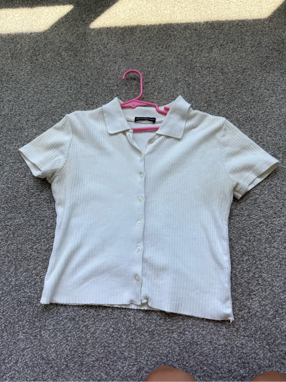 Brandy Melville White Ribbed Polo Tee
